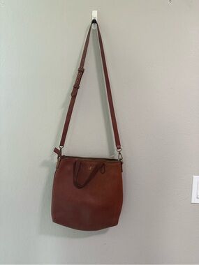 Madewell Cognac Leather Transport Crossbody Tote Bag